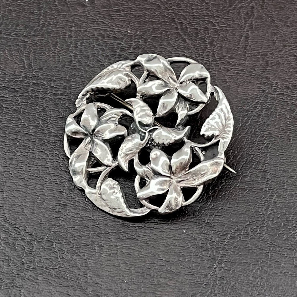 Vintage Jo Michels sterling silver round floral brooch pin - Picture 5 of 9